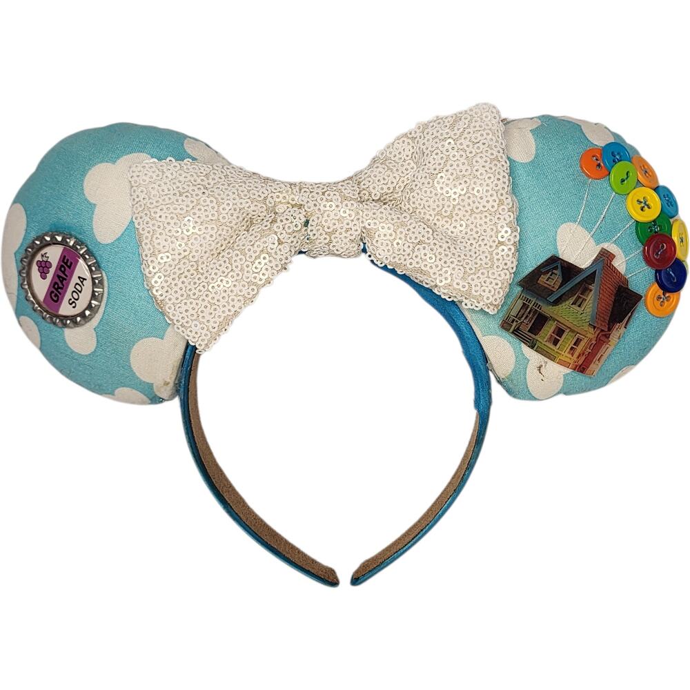 Disney Pixar Up Theme Grape Soda House Balloons Minnie Ears Headband Sequin Bow